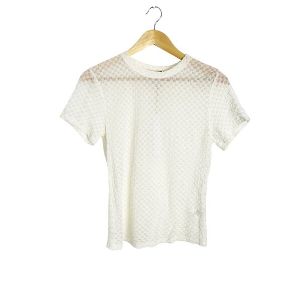 NWT House of Harlow sheer lace textured short sleeve top ivory size Large - Picture 1 of 4